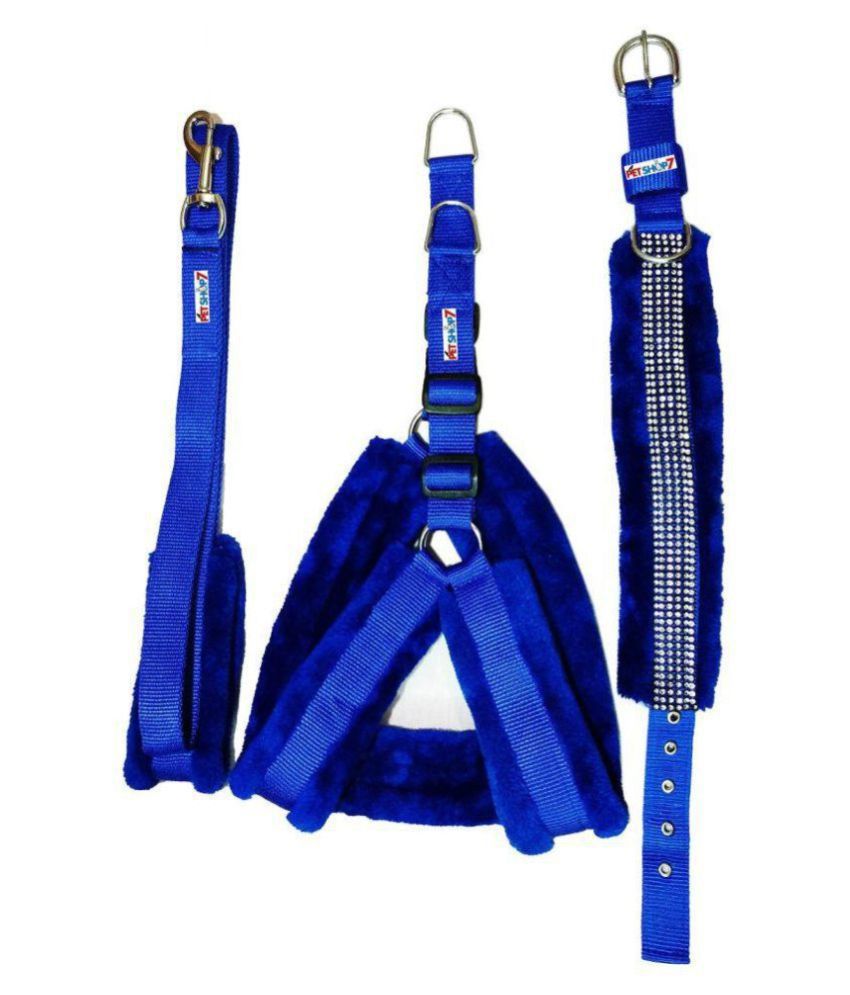     			Petshop7 Nylon  fur 0.75 Inch Small Dog Harness, Collar & Leash (Chest Size : 23-28 inch)Blue