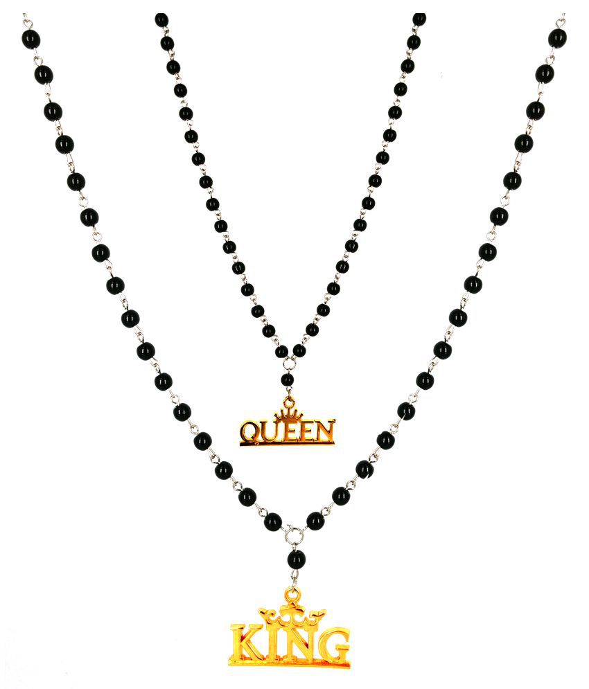     			shankh-kriva Black Ball King Queen Long Chain  Combo For Men Or Women-100401