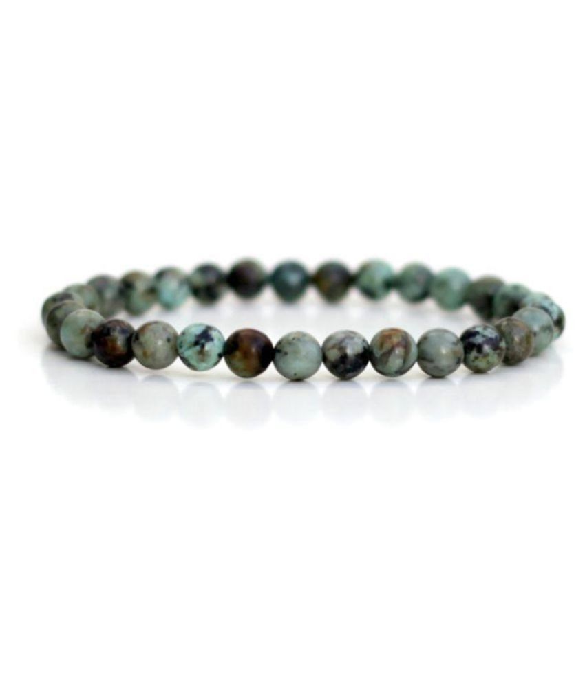     			6mm Blue and Black African Turquoise Natural Agate Stone Bracelet
