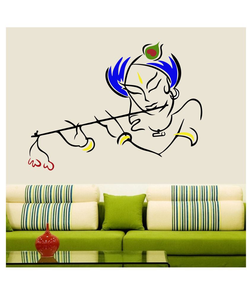     			Asmi Collection Beautiful Colorful Krishna with Flute Wall Sticker ( 65 x 85 cms )