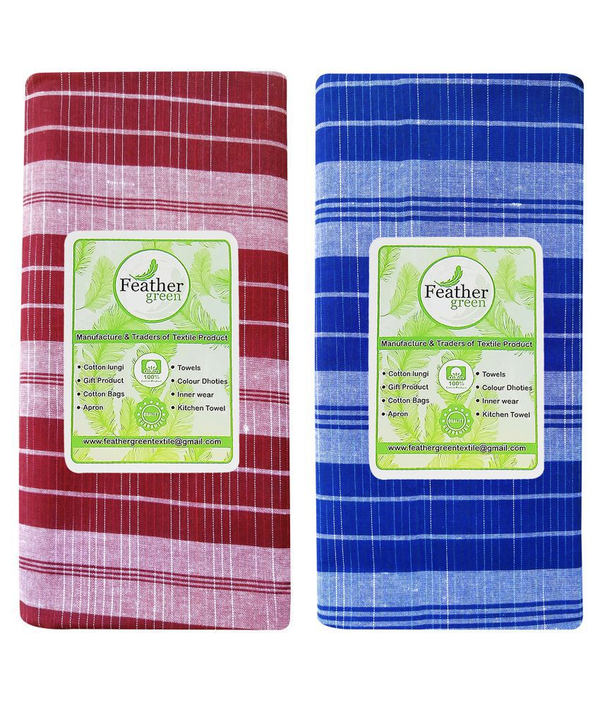     			Feather Green Multi Lungi Pack of 2