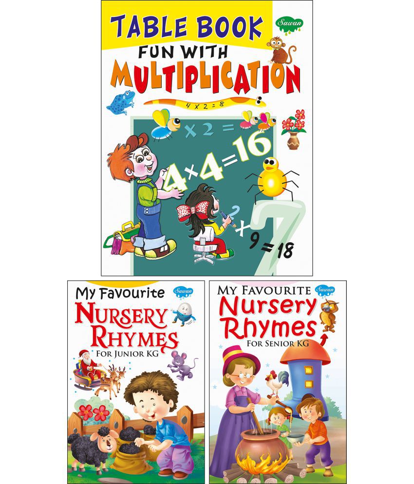 Set of 3 Books, General Learning | My Favourite Nursery Rhymes for Junior KG  (Demy Size), My Favourite Nursery Rhymes for Senior KG (Demy Size) and  Table Book Fun with Multiplication: Buy