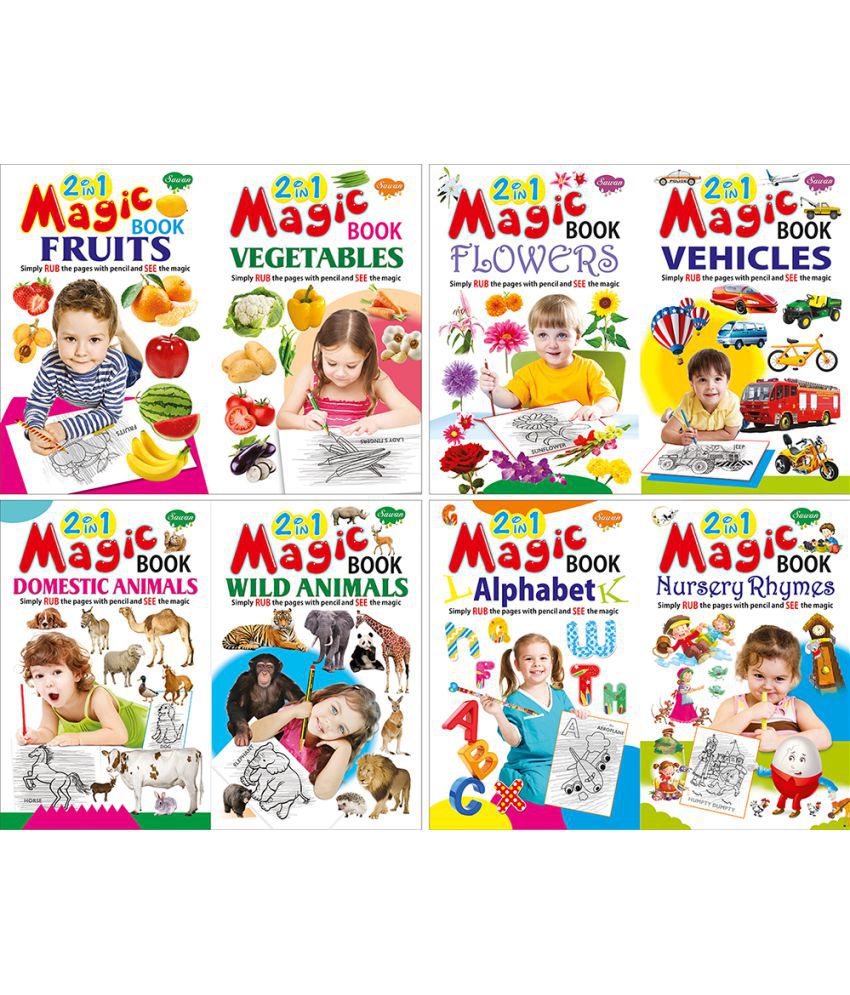 Buy Set of 4 Magical pencil activity Books, 2 in 1 Magic Book of  Fruits-Vegetables, Flowers-Vehicles, Domestic Animals-Wild Animals and  Alphabet-Nursery Rhymes | Learn the art of Pencil Shading. Online at Best