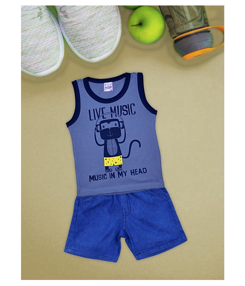     			Me N My CLOSET Unisex for Baby 100% Cotton Tops & Bottoms Sets ( Blue )