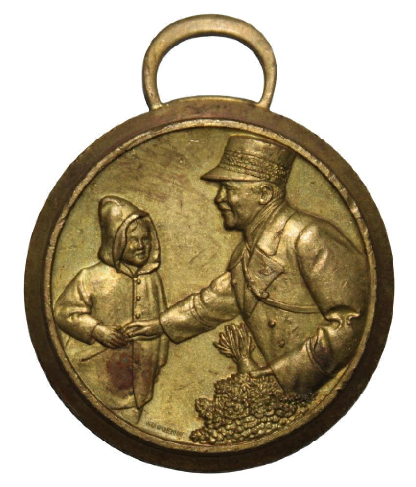     			#1- "HUGUENIN LE LOCLE" (SOLDIER AND GIRL) RARE MEDAL