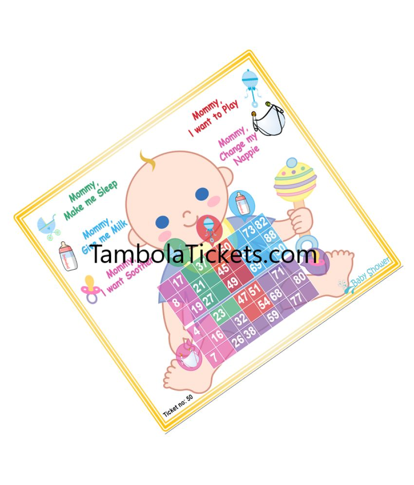 White Background Baby shower Theme Bingo Housie tambola tickets