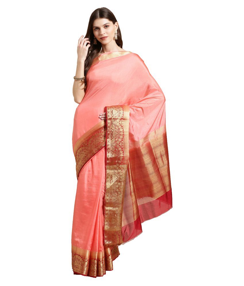     			Shaily Retails Peach Silk Blend Saree -