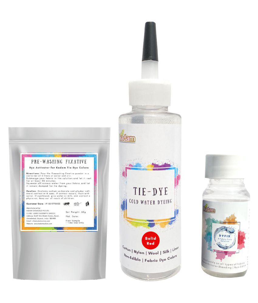     			Tie Dye Solid Red, Cold Water Fabric Dye Color, 100mL Bottle with Prewashing Fixative mini and Free  DyFix mini bottle