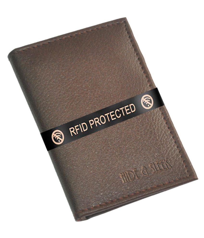     			Hide&Sleek RFID Protected Brown Rexine Card Holder