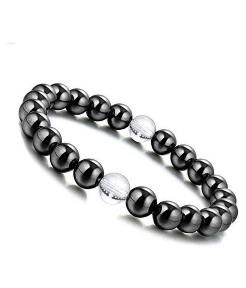     			8mm Magnetic Hematite Round Beads Clear Crystal Gem Stretch Therapy Bracelet