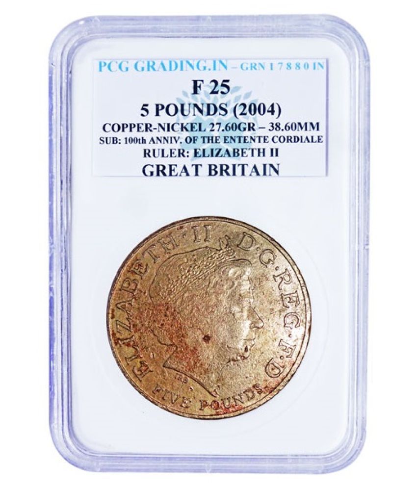     			PCG GRADING 5 POUNDS (2004) SUB: 100TH ANNIVERSARY OF THE ENTENTE CORDIALE RULER: ELIZABETH II GREAT BRITAIN COPPER-NICKLE COIN