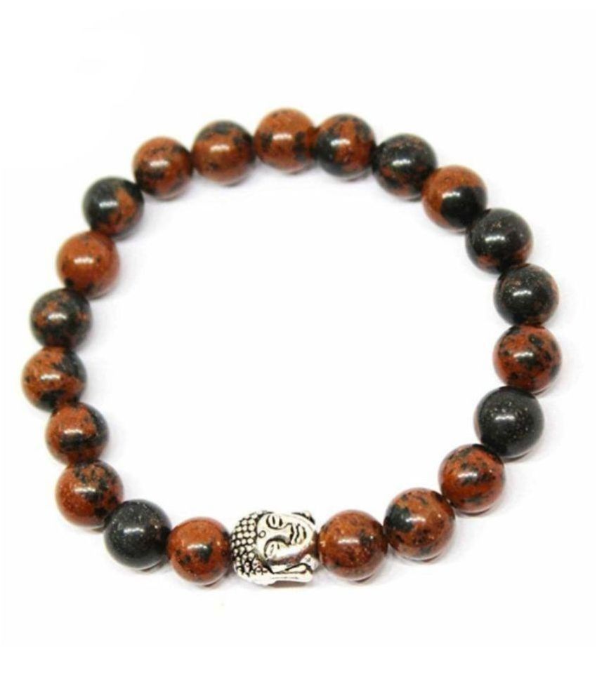     			8mm Brown and Black Mahogany Obsidian With Buddha Natural Agate Stone Bracelet