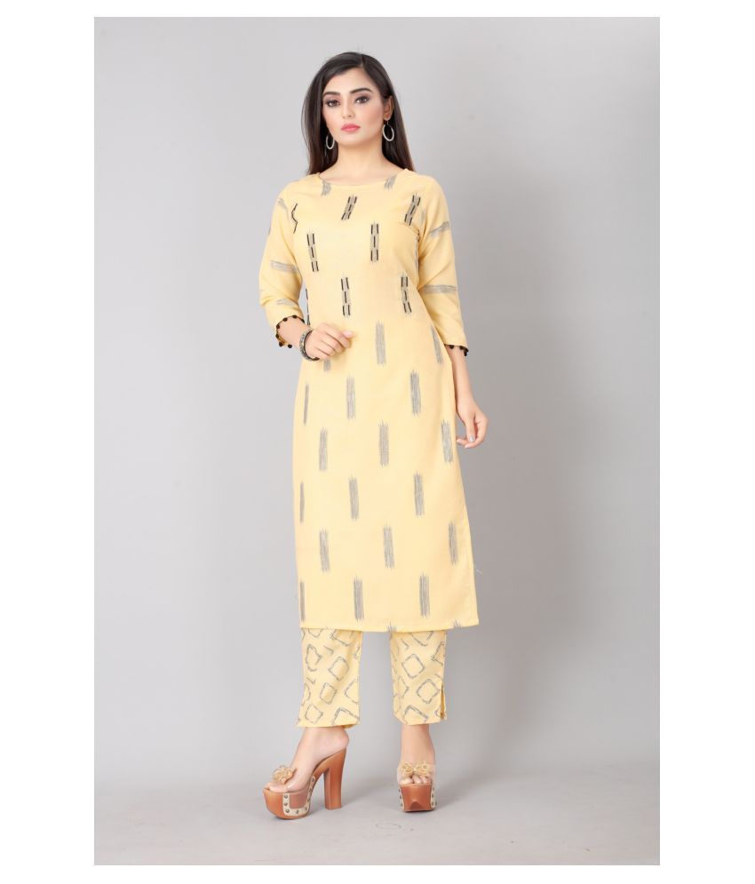     			Estela - Yellow Cotton Blend Women's Straight Kurti ( Pack of 1 )