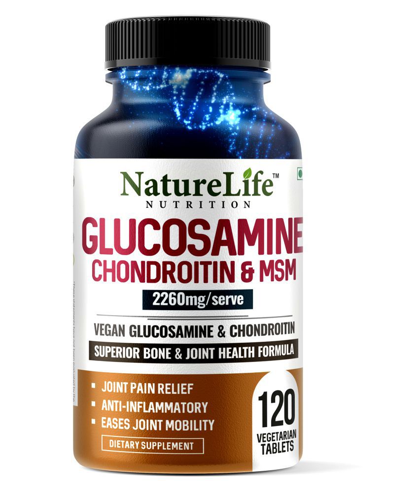 NatureLife Nutrition Glucosamine Chondroitin & MSM 2260mg/Serve | 120 no.s Multivitamins Tablets