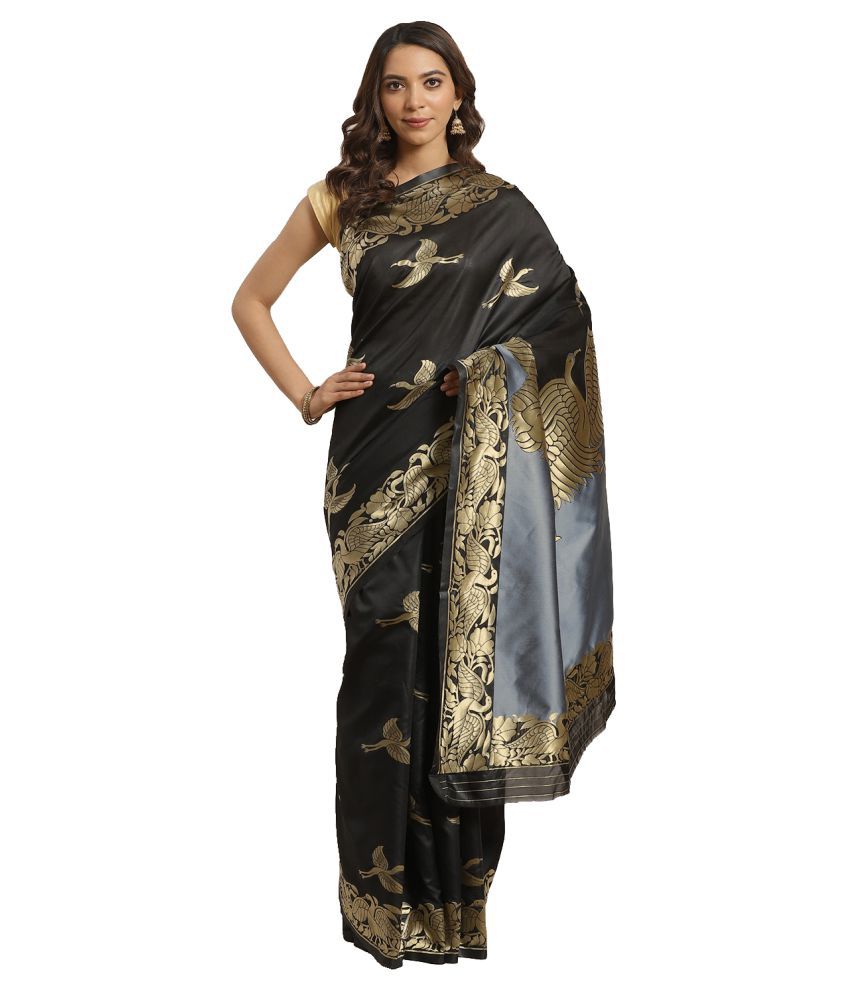     			Shaily Retails Black Silk Blend Saree - Single