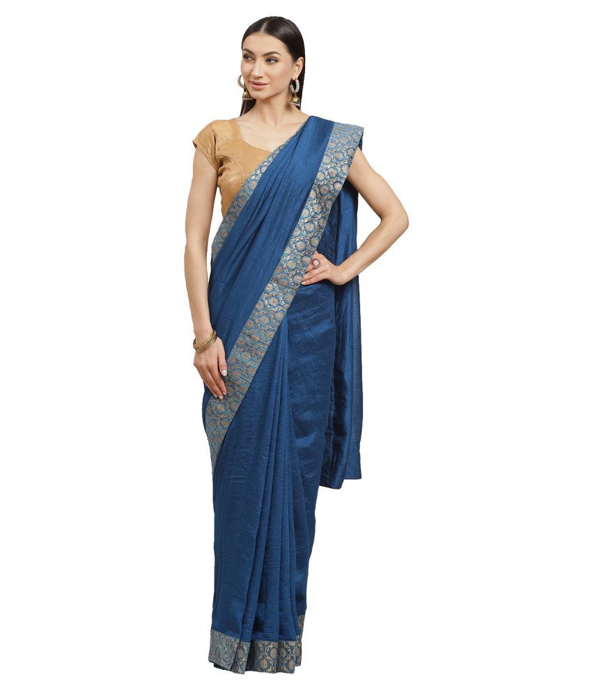    			Shaily Retails Blue Silk Blend Saree - Single