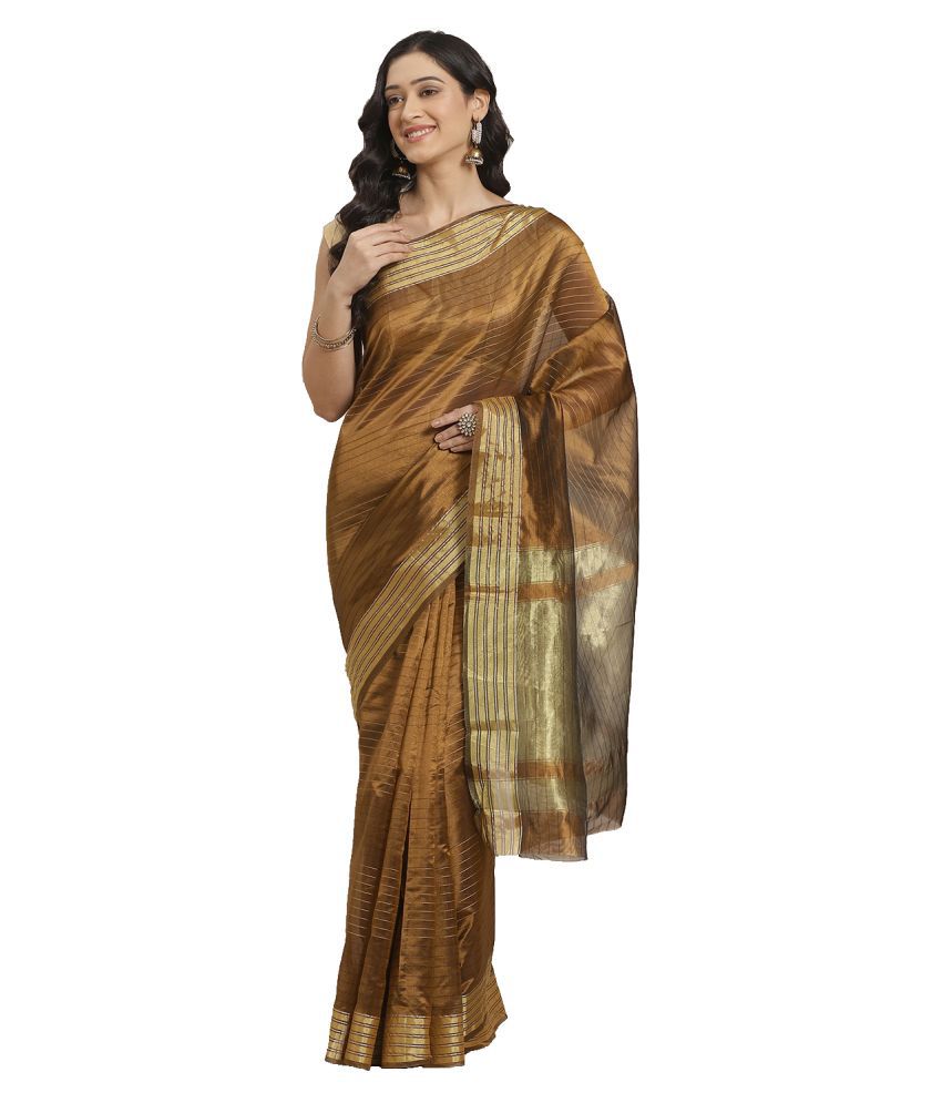     			Shaily Retails Brown Silk Blend Saree - Single
