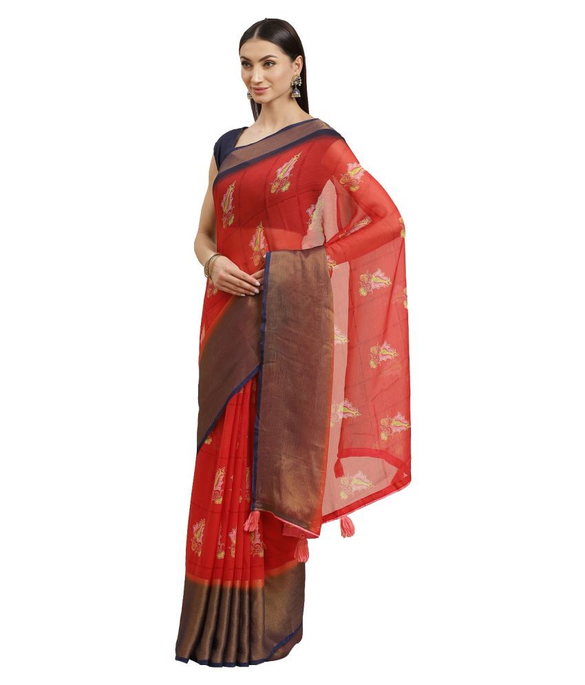     			Shaily Retails Red Georgette Saree - Single