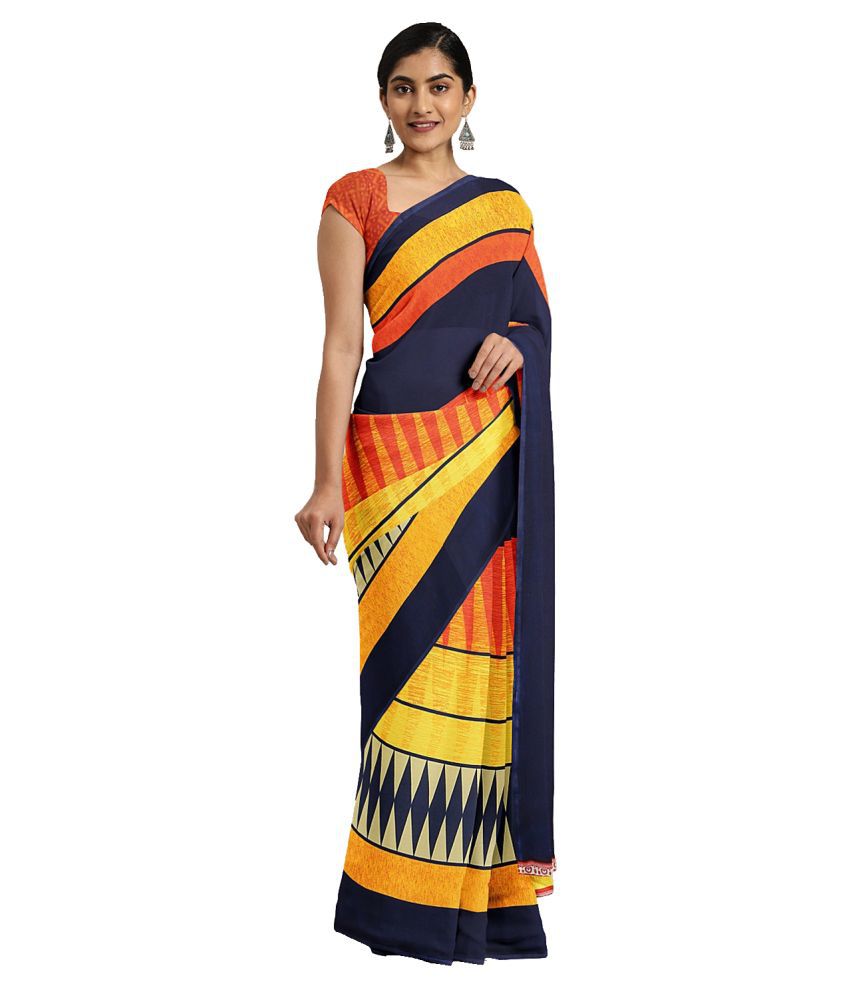     			Shaily Retails Yellow Georgette Saree - Single