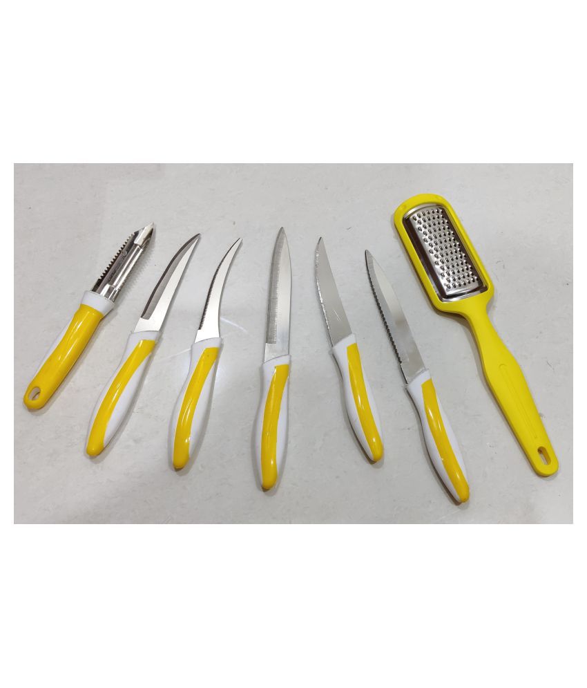     			OFFYX Stainless Steel Peeler, Grater & Knife Set (Pack of 7) (Yellow) Kitchen Tool Set