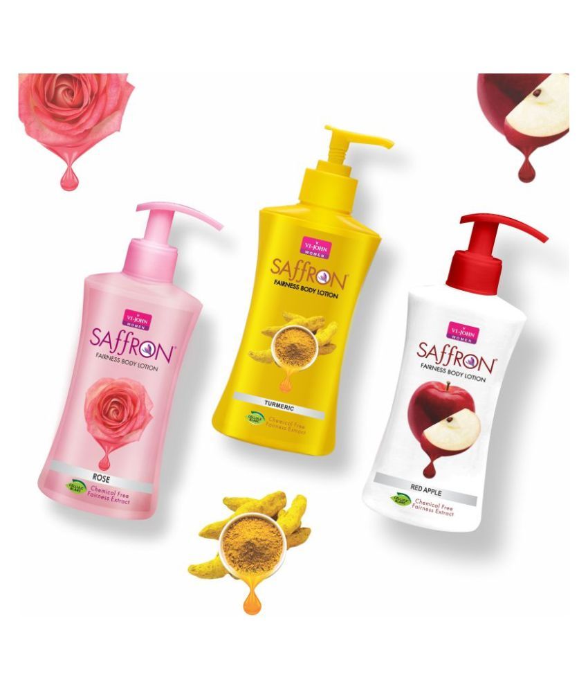     			VI-JOHN Saffron Fairness Body Lotion Turmeric , Red Apple & Rose 250ml Pack of 3