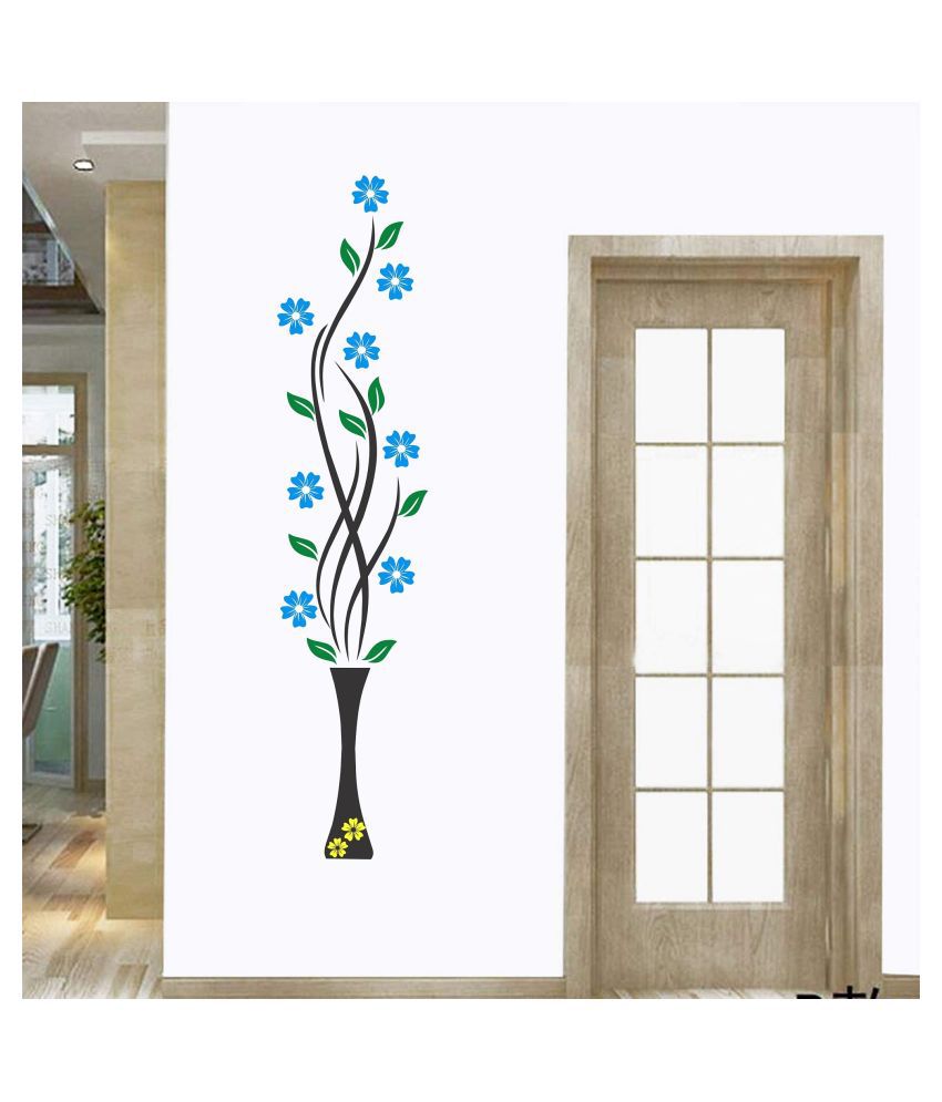     			Asmi Collection Beautiful Vase and Blue Flowers Wall Sticker ( 150 x 35 cms )
