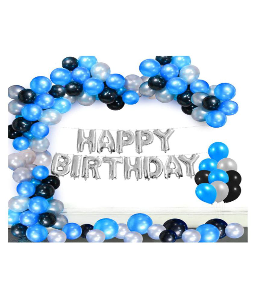     			KR 101 Pcs Wonderful Combo Happy Birthday Letter Foil Balloon + Blue, Black and Silver Metallic Balloons
