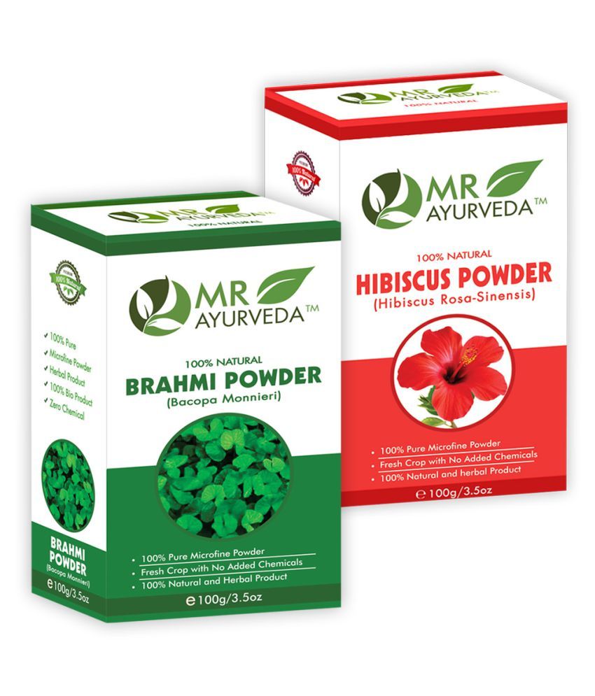     			MR Ayurveda 100% Organic Brahmi  Powder and Hibiscus Powder Hair Scalp Treatment 200 g Pack of 2