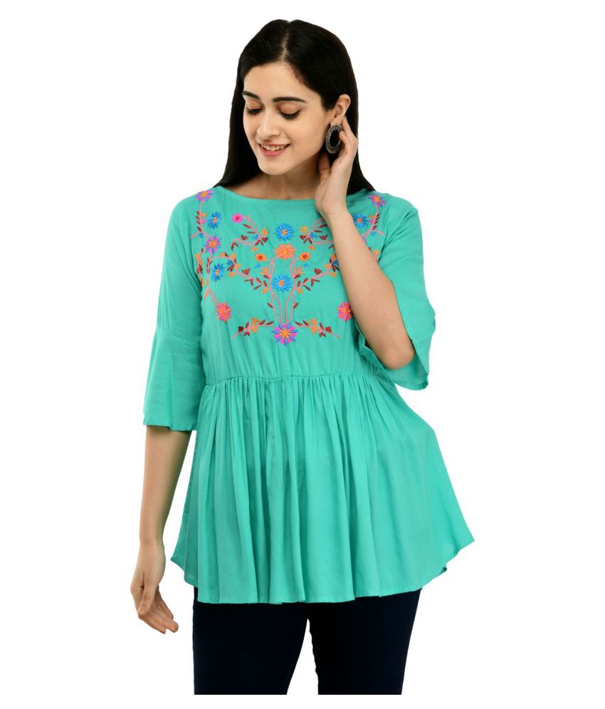     			SAAKAA - Turquoise Rayon Women's Empire Top ( )