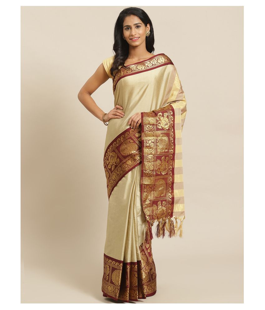     			Grubstaker Beige Cotton Saree - Single