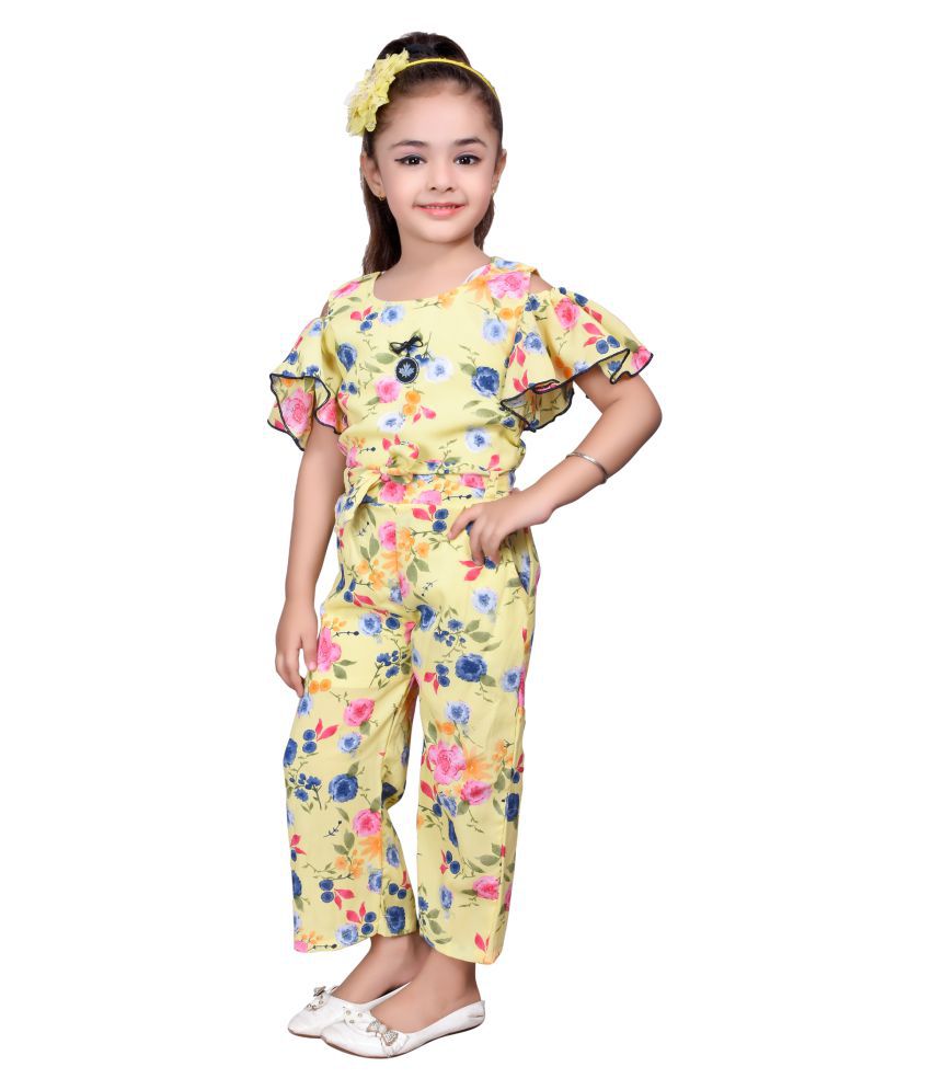     			Sky Heights - Light Yellow Georgette Girls Jumpsuit ( Pack of 1 )