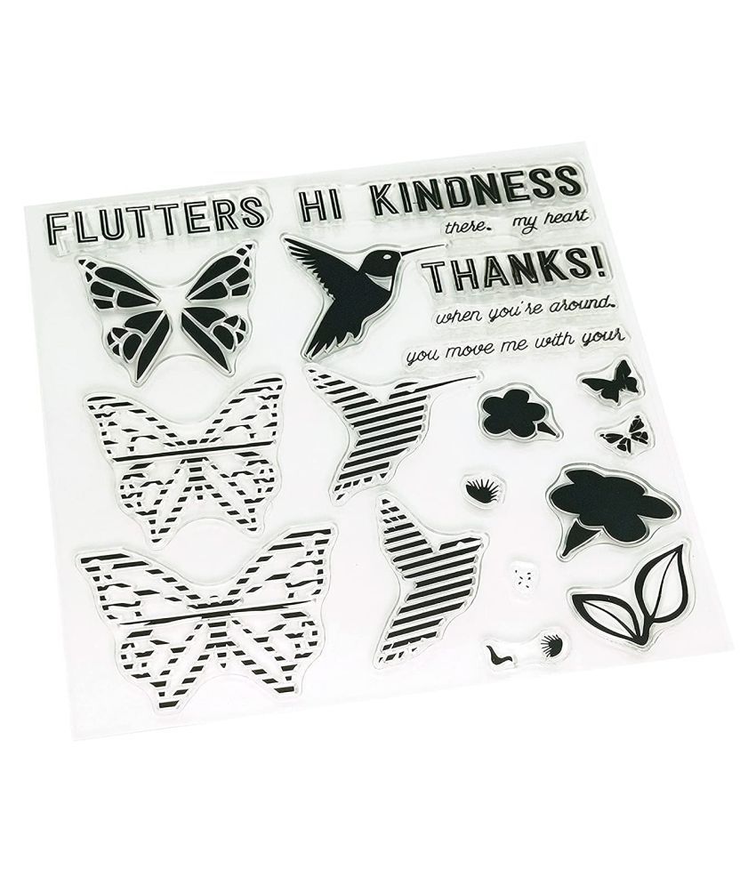     			Designer Clear Rubber Blocks Stamp, Used in Textile & Block Printing, Card & Scrap Booking Making, 19 Designs in Card (Butterfly & Birds)