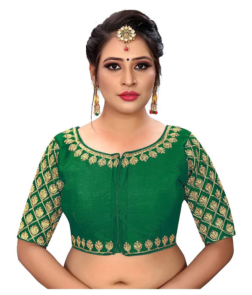 Pujia Mills Green Silk Readymade with Pad Blouse - - Buy Pujia Mills ...