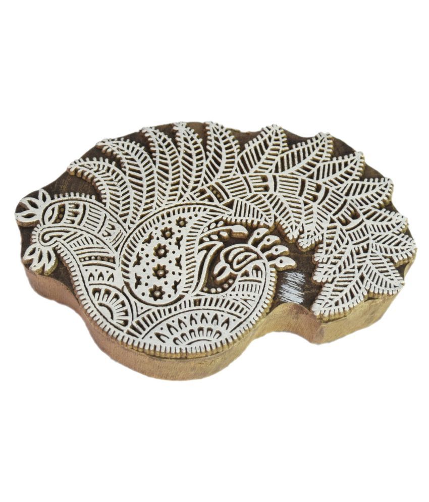 Traditional Indian Art Wood Craft Peacock Figure Wooden Printing