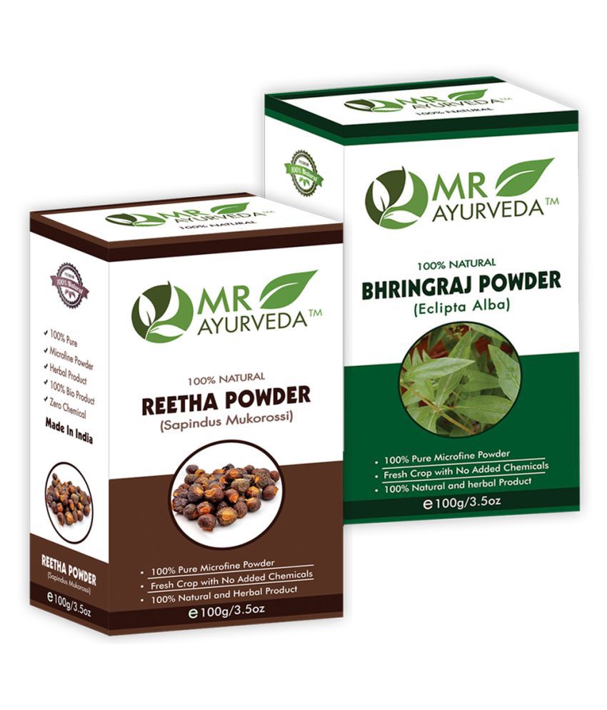     			MR Ayurveda 100% Herbal Reetha Powder and Bhringraj Powder Hair Scalp Treatment 200 g Pack of 2