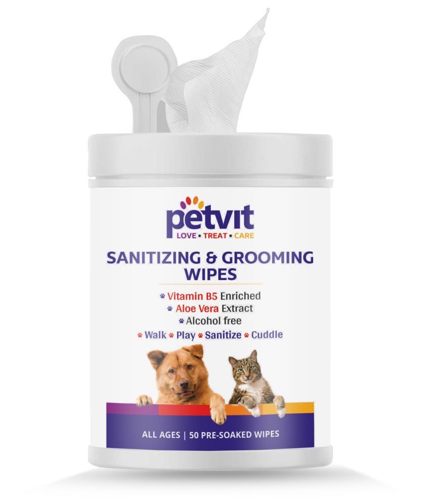 Petvit Cleansing & Grooming Wipes For Dog and Cat Enriched with Vitamin B5 and Aloe Vera - 50 Wipes
