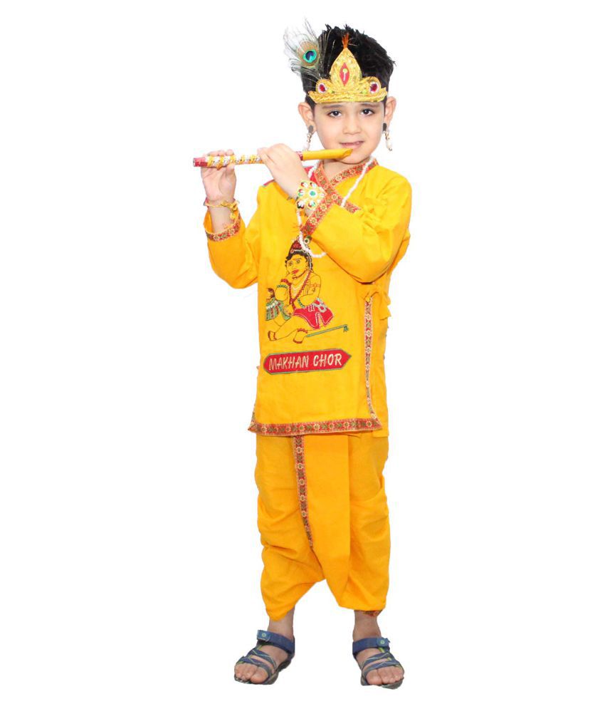     			Kaku Fancy Dresses Krishna Costume/Krishna Dress Janmashtami/Kanha/Krishnaleela/Mythological Character Krishna Fancy Dress Costume for Boys/Girls - Yellow (2-3 Years) (Without Jewelry & Accessories)