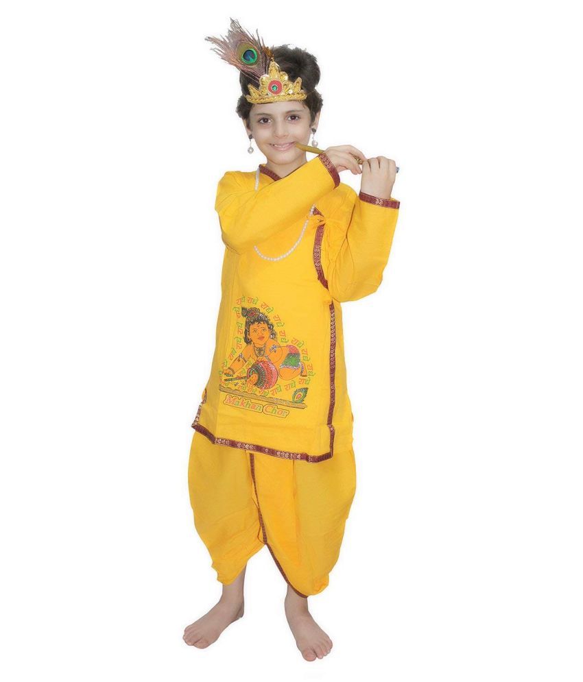     			Kaku Fancy Dresses Krishna Costume Fabric for Krishnaleela/Janmashtami/Kanha/Mythological Character Costume -Yellow, 2-3 Years, for Boys (Without Jewelry & Accessories)