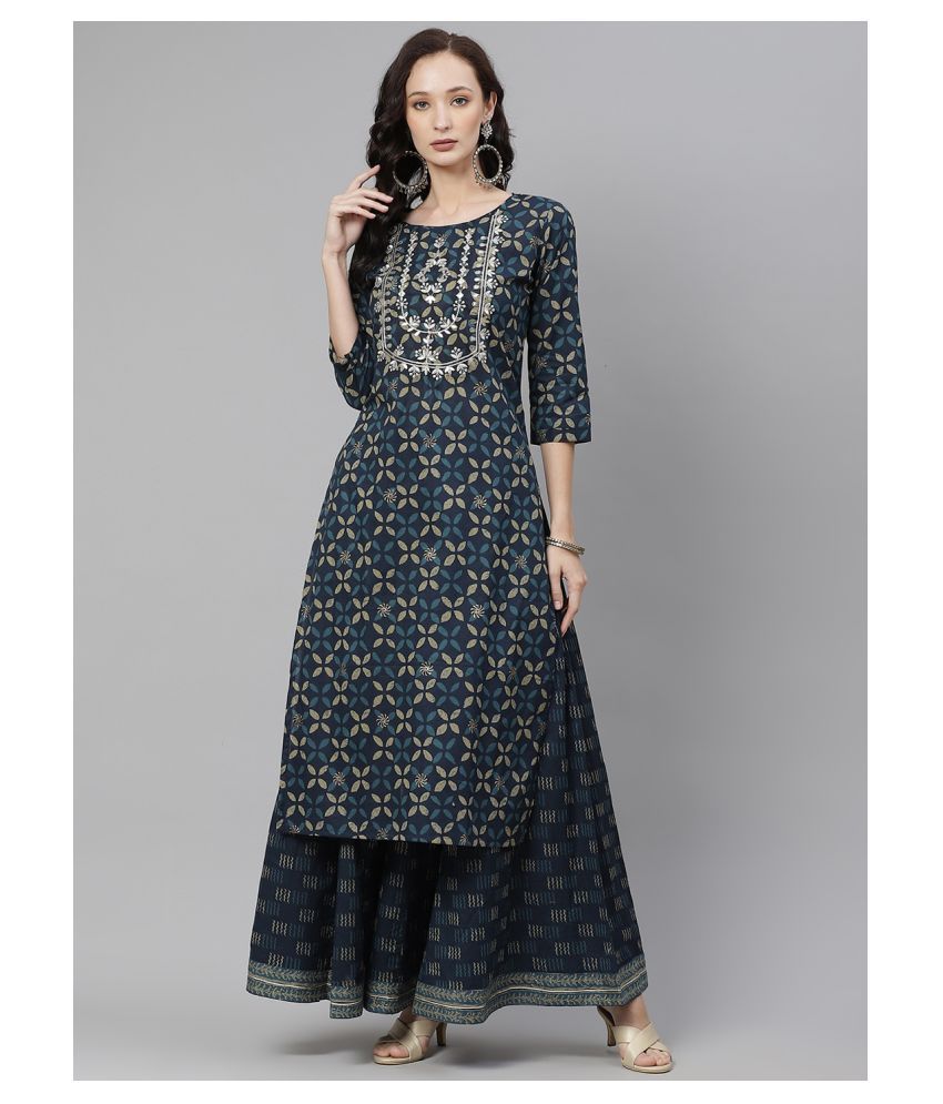     			Divena Cotton Kurti With Palazzo - Stitched Suit Single