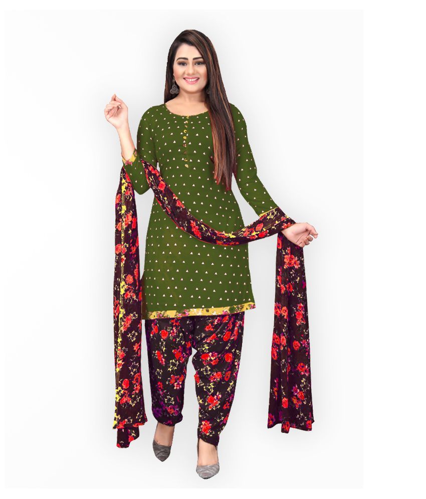     			Jevi Prints Green Crepe Unstitched Dress Material - Single