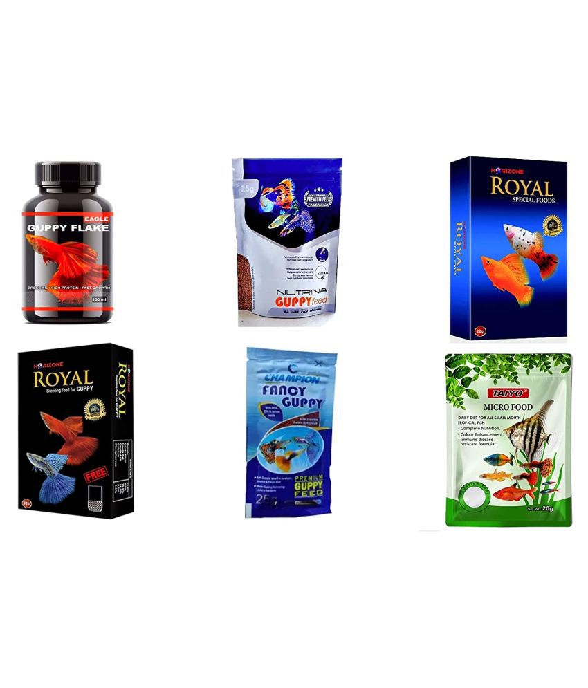     			RichBay Guppy Fish Food Collection for Complete Nutrition Royal Guppy, Eagle, Champion, WA Nutrina, Taiyo Guppy, Royal Special Food, economical Combo Set of 6