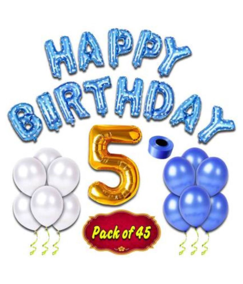     			KR Fifth/5th Happy birthday balloons combo/kit pack for room/wall decorations  (Set of 45)