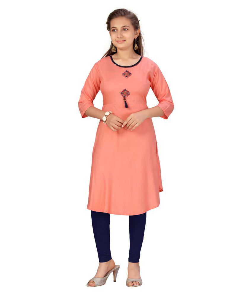 Aarika Girls Peach-Navy Blue Colour 