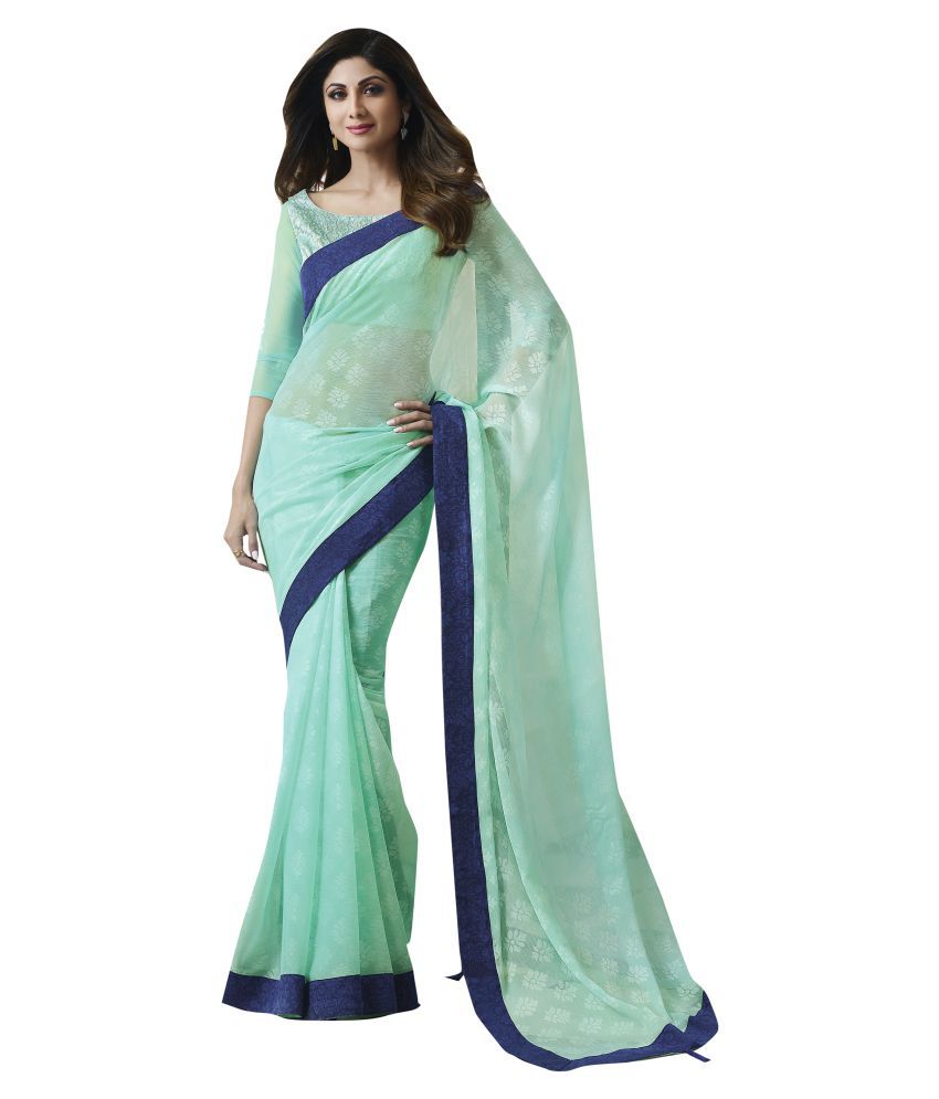     			Aarrah Blue Chiffon Saree - Single