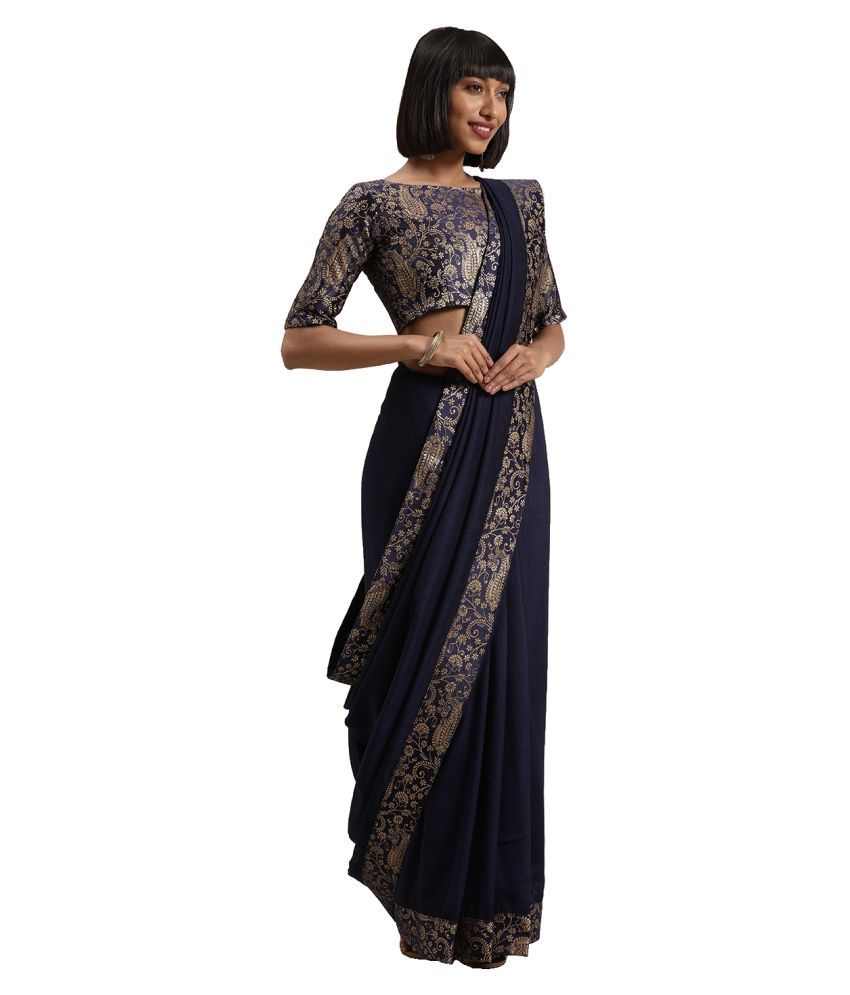     			Aarrah Blue Silk Blends Saree - Single