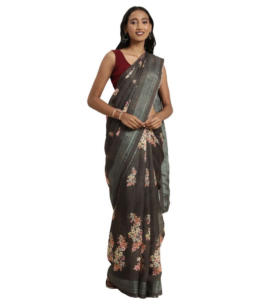     			Aarrah Brown Linen Saree - Single