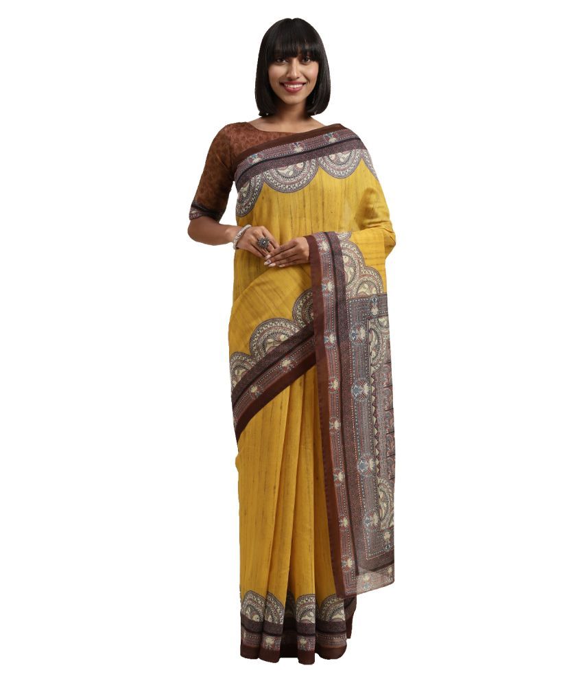     			Aarrah Yellow Silk Blends Saree - Single