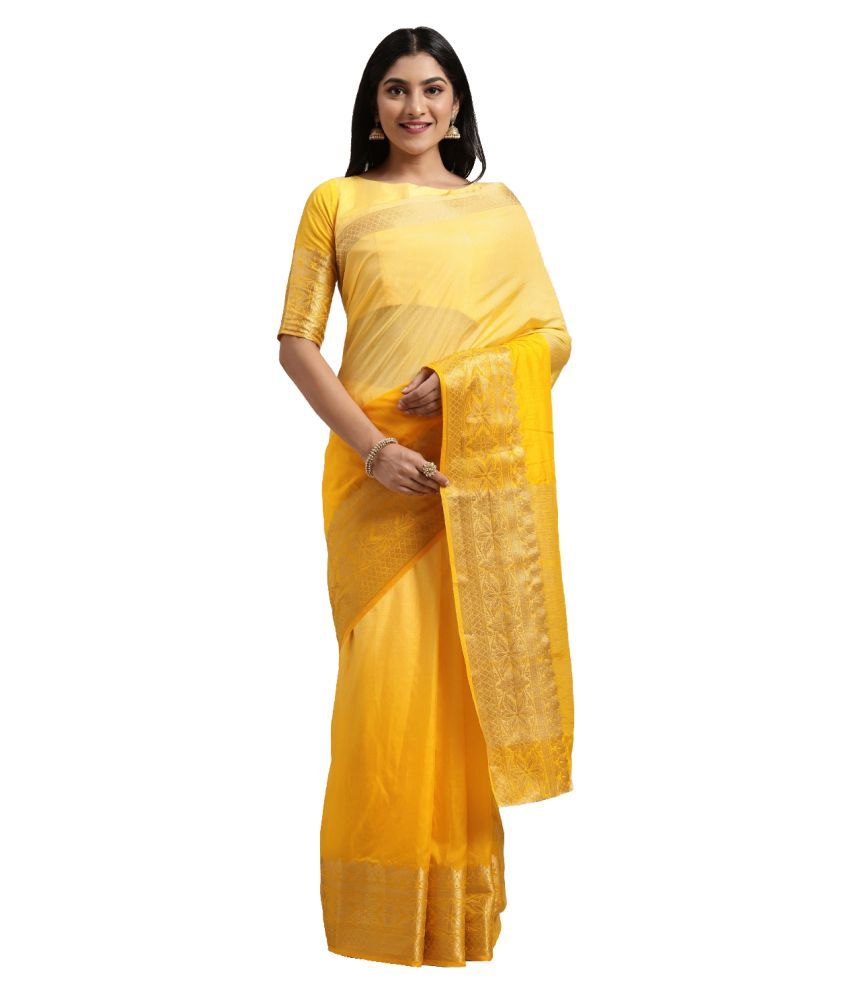     			Aarrah Yellow Silk Blends Saree - Single