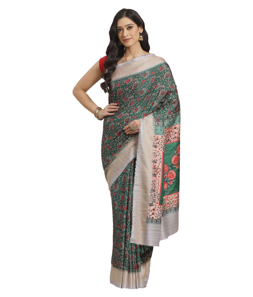     			Shaily Retails Green Silk Blends Saree - Single