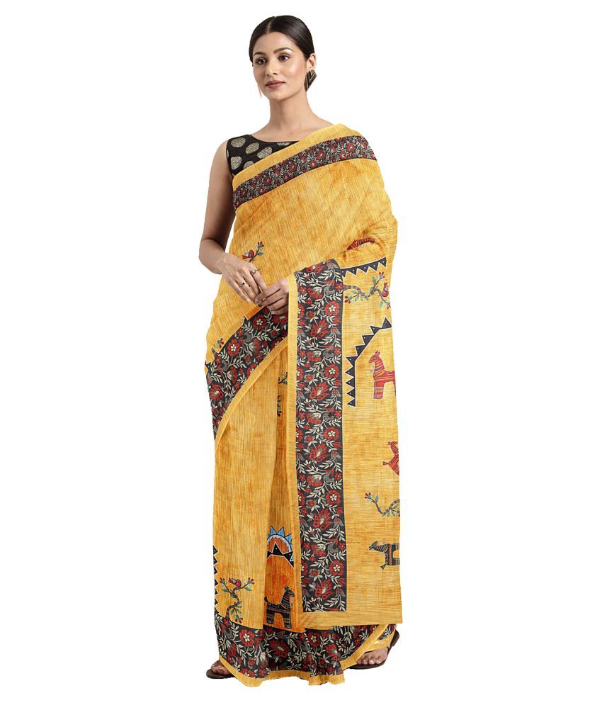     			Shaily Retails Yellow Silk Blends Saree - Single